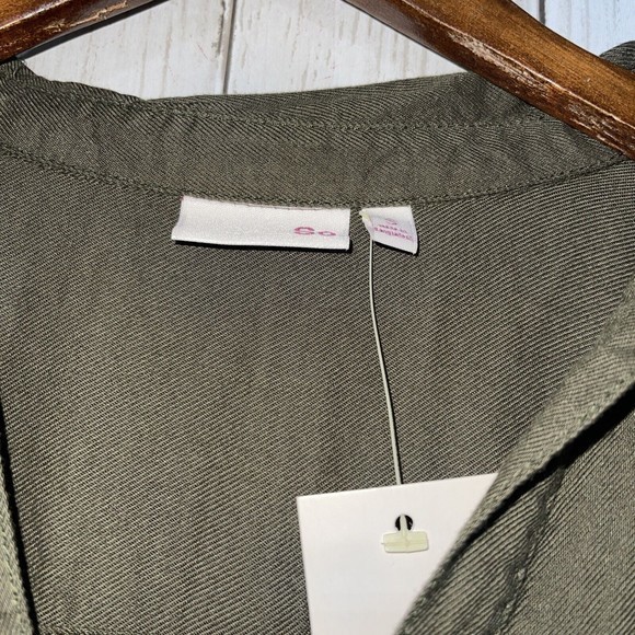 SO Lace Up Utility Shirt Olive Green Long Sleeve Button Pocket Women's Size M - Picture 2 of 6